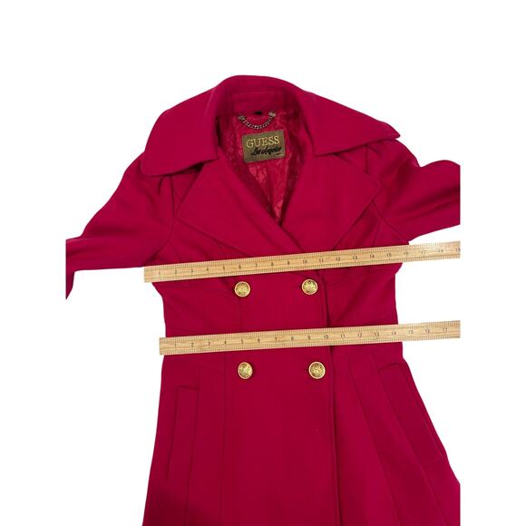 Guess Hot Pink Wool Peacoat Women's Size XS Tailored Fit and Flare Flounce *read - Picture 11 of 14